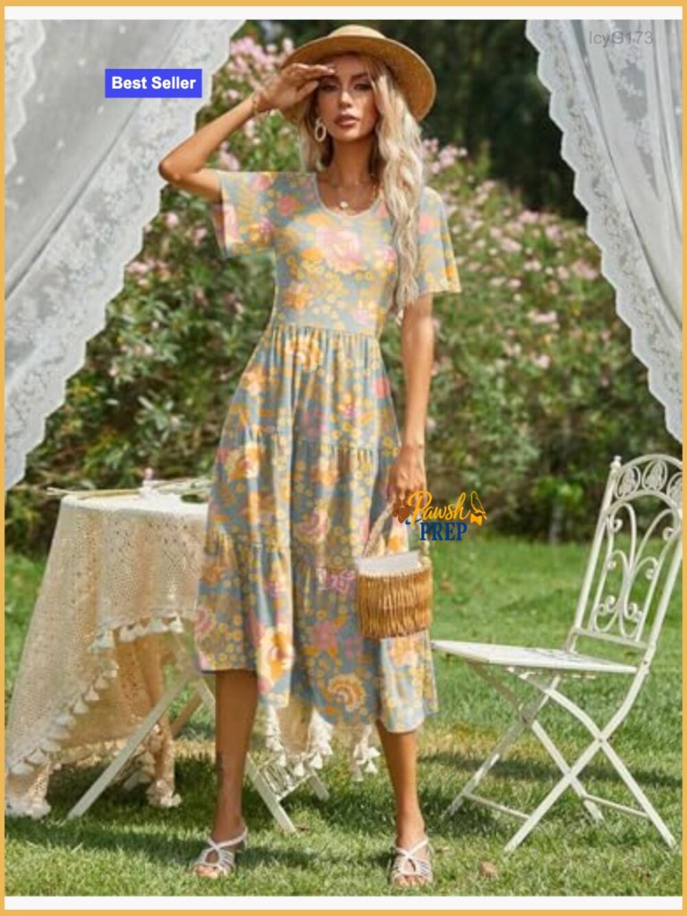 Midi Floral Flutter Sleeve Dress with Pockets Tiered Boho Casual - Picture 3 of 7